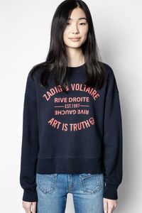 Zadig Voltaire Hoodie Designer Hoodie ZV Pullover Classic Letter Printed Round Neck Women's Cotton Women's Precious Blue Sweater 219