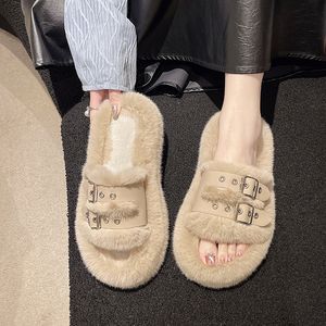 Women Winter Home Autumn New Product Free Shipping Warm Winter Cotton Slippers Belt Buckle White Wood Floor Warm Breathable Wear-resistant Outdoor Shoes
