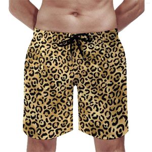 Men's Shorts Cheetah Animal Trendy Board Black Gold Leopard Print Stylish Fashion Beach Surfing Quick Dry Design Swim Trunks