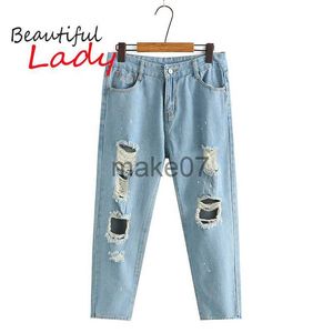 Jeans feminino Summer Ripped Jeans Woman Cantura alta Plus Tamanho Jeans Baggy For Womens Blue Ligh