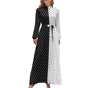 Vestidos casuais polka ponto preto e branco vestido de dois tons vintage elegante maxi streetwear boho praia longa cintura alta vestido