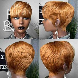 Ombre sintético de peruas sintéticas Wigera na venda Pixie Cut Color Hair estilo perucas retas curtas com franja para mulheres negras HKD230818