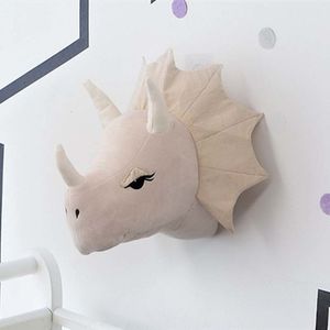 Plush Wall Stuff Animal Head Dinosaur Wall Decor Elephant Deer Hanging Mount Stuffed Animal Plush Toy Princess Doll Girl Kid Gift Nursery Room 230818