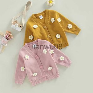 PULLOVER 20221031 LIORITIIN 06 Years Toddler Kids Girls Sweater Lång ärm V Neck -knapp stängning Flower Vinter varm Kardigan X0818