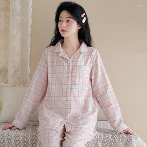 Pijãs de roupas de dormir femininas Primavera e verão Algodão pura lape de lapela dupla gaze de gaze de roupas caseiras japonês estilo simples estilo