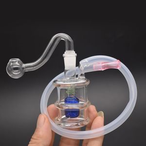 2pcs queimador de óleo de vidro Bongo fumando cachimbo de cachimbo de cachimbo de cachimbo em linha matriz pyrex bongueiro de reciclador de pyrex com 10 mm de tigela de óleo masculino e acessórios para fumantes de mangueira