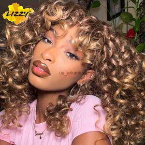 Synthetic Wigs Short Hair Loose Curly Blonde Wigs For Women Synthetic Natural Wave Wig With Bangs Glueless Ombre Brown Blonde Cosplay Wig LIZZY HKD230818