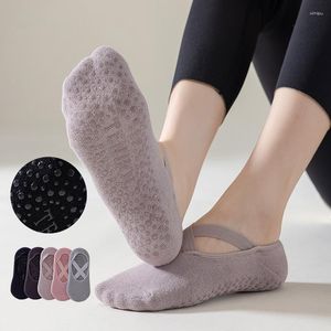 Women Socks Breathable Towel Bottom Yoga Silicone Non-Slip Bandage Pilates Sock Ladies Ballet Dance Fitness Workout Cotton