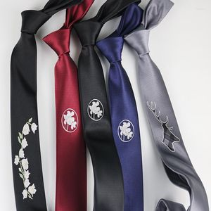 Bow Ties Brand Men's Embroidered Deer Flower Animal NeckTie For Man Narrow 5CM Classic Business Party Tie Suit Accessories