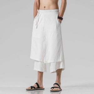 Pantaloni da uomo uomini casual con uomo a gamba larga di lino di cotone irregolare harem maschio gonfie solide gonne pantaloni m-5xl