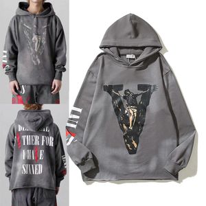 Vintage Gray Pullover Sweatshirts Men Hoody Loose Long Sleeve Women Hooded Tops Hoodies Man Printing