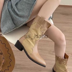 Stövlar 2022 Western Cowboy Boots Women Retro Pekade tå Hög klackar Mid-Calf Boots Ladies Autumn Chunky Heels Boots For Women Shoes J230818