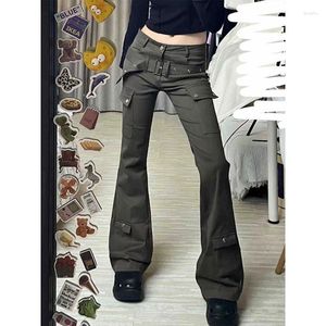 Женские штаны Deeptown Cyber ​​Y2K Gyaru Flared Cargo для женской уличной одежды Baddie Low Legnings Bunders Vintage Gothic Aesthetic