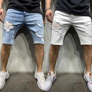 Męskie dżinsy perforowane męskie szorty dżinsowe rozerwane europejskie i amerykańskie białe ciasne modne spodnie streetwear