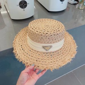 Chapéus de balde de grife para mulheres largas chapéus de palha encantada Raffia Cap boné masculino Triângulo Triângulo Caps de praia ao ar livre Hat P Sunhat