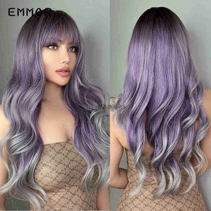 Perucas sintéticas Emmor ombre sintético roxo a prata perucas loiras naturais perucas onduladas para mulheres cosplay laranja- perucas diárias de festa com franja hkd230818