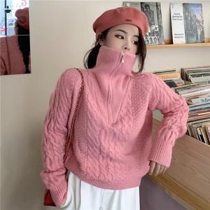 Kadın Sweaters Fermuar Belktlenek Kazak Kadınlar 2023 Bahar Sonbahar Dış Giyim Gevşek Kore tarzı tembel moda All-Match Tide M183