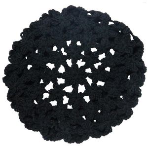 BERETS BOMHCS HOLLOW CROCHET SMOLL FLOWER LACE BERET BEANIE HEADGEAR WOMEN HAT CAP