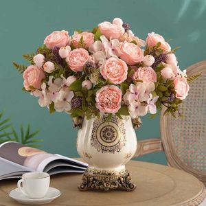 Flores decorativas grinaldas simulação hidrangea peony vaso doméstico flor falsa flor srs decoração de casamento para ervas daninhas parede artificial diy hkd230818