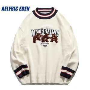 Men's Sweaters Vintage Harajuku Women Brown Bear Sweater Y2K Fashion Retro Hip Hop Knitted O-Neck Sweater Pullover Casual Couple Sweater 230815