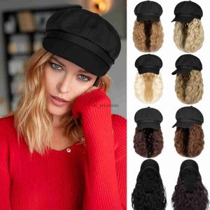 Syntetyczne peruki Shangzi Newsboy Cap/Hat Pargia 10 -calowe falerze kręcone syntetyczne peruki Naturalne peruki baseballowe kapelusz przyczepione syntetyczne włosy HKD230818