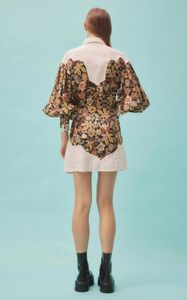 Early New New Australian 2024S Autumn Temperament Court Style Patchwork Printed Shirt Lantern Sleeves, Polo Neck Dress