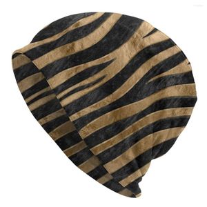 Berets Tiger Kunstfell Textur Schwarze Abalone und goldene Motorhaube Hut Strickhüte Unisex Erwachsene Tier Winterschädel Mützen Kappen