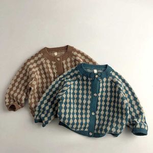 Pullover Milancel New Kids Sweating Style Corean Plaid Boys Knit Cardigans Girls Knitwear X0818