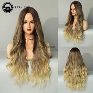 Synthetic Wigs Green Brown Hair Long Curly Wigs for Women Body Wave Mid Parting Cosplay Party Daily Use Wig Heat Resistant Female Fake Hair HKD230818