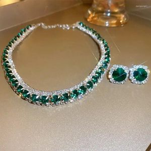 Серьги ожерелья наборы модные роскошные наборы для женщин очаровывать зеленый хрустальный хокер.