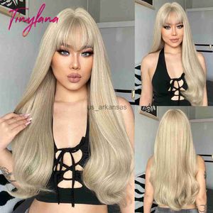 Synthetic Wigs Long Loose Wave Light Blonde Synthetic Wigs with Bangs for White Women Cosplay Natural Platinum Hair Wig Heat Resistant Fiber HKD230818