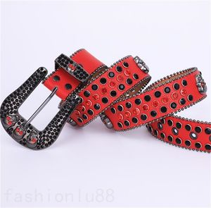 Man Ceinture Womens Belt Designer Läderbälten Fashion Rhinestone Skull Buckle Cintura Hiphop Mens Fashion BB Belt Black White Purple Jeans PJ024 C23