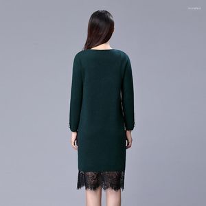 Kobiet Sweters Brand Sex Hollow Out Lace Pactwork Wool Wool Sweter Women Side Lady Black Red Dress LX1953