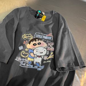 Camisetas masculinas Kawaii Crayon Shin-chan Hobby Hobby 100% Algodão Camiseta solta Top casal