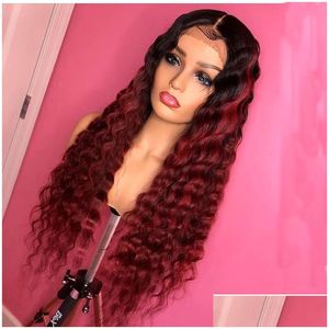 Wigs in pizzo 13x6 Deep Wave 1B Colorato rosso Fronte Uman