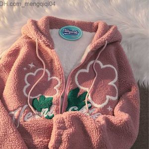 メンズパーカースウェットシャツカシミアかわいい花の綿服秋と冬の新しいルーズジッパーフーダージャケット