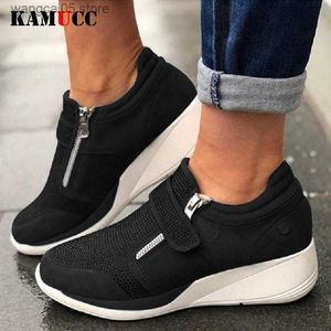 Scarpe eleganti Kamucc Woman Wedge Sneaker Women Scarpe casual Donne traspirabili in pelle non slittata per scanalature aumentate scarpe da ginnastica 35-43 T230818