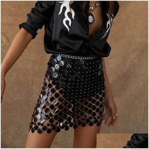 Skirts Black Body Chain Gold Dance Sequin Mail Link Mini Skirt 2023 Women Sier Disco Drop Delivery Apparel Womens Clothing Dhk4W