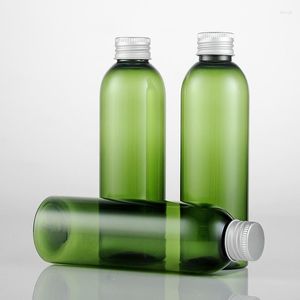 Storage Bottles (30pcs)200ml Empty Dark Green Plastic Container Bottle Essential Oil Packaging Shower Gel Screw Aluminum Top Cap