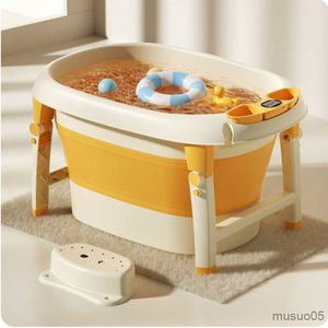 Badkarplatser Badbassäng Stor simning Baby Bathtub Sit Lie Portable Bathtub Real Time Sensing Folding Basin Safety Material R230818