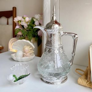 Su Şişeleri Orta Doğu Suyu İçecek Kettle Retro Çiçek Oyma Soğuk Arap Lüks Büyük Kapasiteli Cam Klasik Şişe