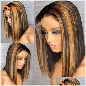 Lace Wigs Transparent 1B/27 Highlight Bob Wig 13X6 Colored Front Human Hair For Women Pre Plucked Drop Delivery Products Dh5Qm