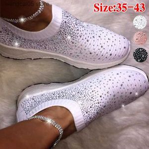 Klädskor Nya damer sneakers för kvinnor bling crystal mode skor casual slip på socktränare kvinna vulkanisera sko sport mesh lägenheter t230818