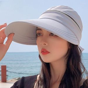 Szerokie brzegowe czapki letnia czapka zdejmowana czapka z zamkiem pusta anty-UV Sun Ladies Składane duże wizje czapki plażowe kobiety