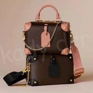 Petite Malle Souple Tote Bag Women Chain Embossed Grained Leather Handbag Riveted Leather Corners Zipper Closure Hardware Crossbody Shoulder Bags