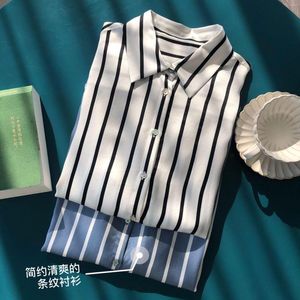 Women's Blouses Minority Luxury 20.8 MM Sand Washed Silk Lazy Drooping Thick Striped Aesthetic Crepe Satin Plain Shirt Mulberry Women