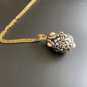 Chains Medieval Retro Style Heavy Enamel Glaze Royal Blue Three-dimensional Large Egg Pendant Necklace