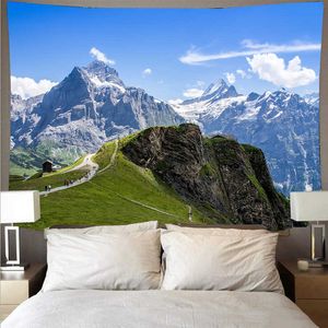 Tapestries Mountain Forest Lake Tapestry Billiga naturliga landskap vägg hängande konst tunn polyester hängande tyg tak filt heminredning