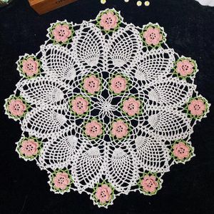 Table Mats Handmade 3D Flower Round Cotton Placemat Cup Tea Christmas Place Mat Cloth Crochet Doily Wedding Party Pad