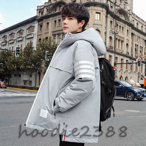gray TB four stripes down jacket for men winter thickened 90 white duck down hooded couple leisure sports outdoor warm coat